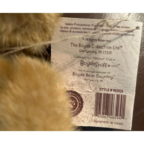 Boyds Plush Teddy Bear With Purple Bow & Floral Accent - Picture 8 of 8